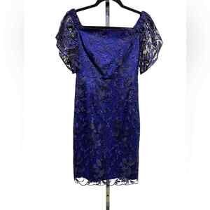 New Trina Turk navy blue floral lace dress size 0